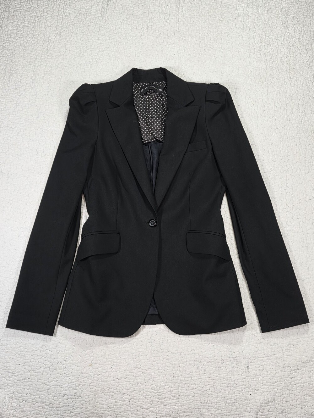 Zara Black Single-Button Puff Shoulder Blazer